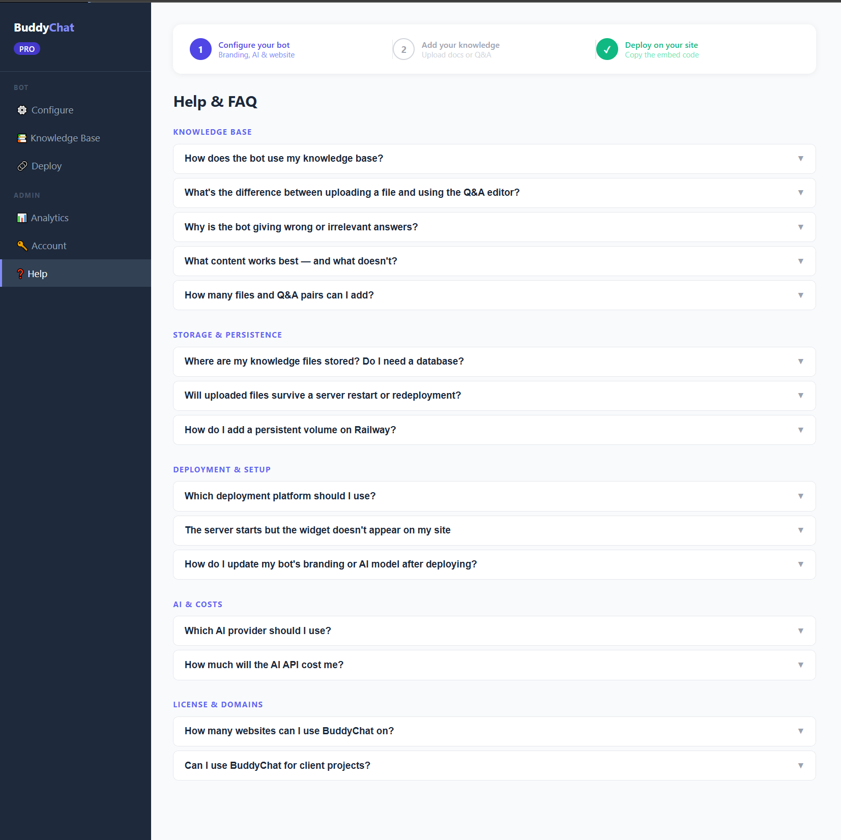 BuddyChat admin panel — help