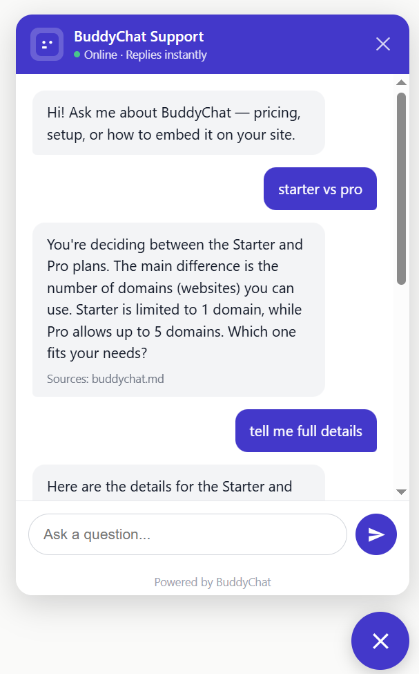 BuddyChat widget — chat box
